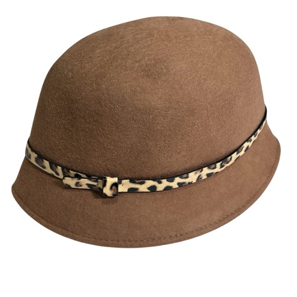 100% Wool Bucket Hat Faux Leather Animal Print Trim - Picture 1 of 7